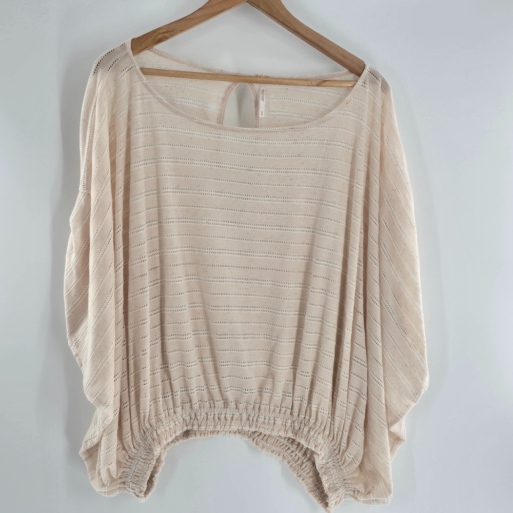 Free People Azalea Eyelet Stripe Dolman Top‎ oversize relax loose fit Ivory Sz M - Picture 3 of 9